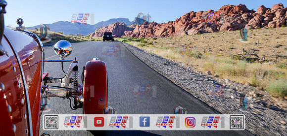 Driving through Red Rock Canyon In an Orange Bugatti Type 37