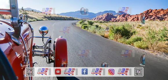 Driving through Red Rock Canyon In an Orange Bugatti Type 37 Tube